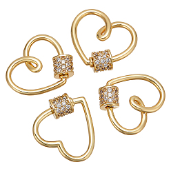 Настоящее золото 18K 4шт. латунные подвески-карабинчики с микропаве из прозрачного кубического циркония, для изготовления ожерелий, долговечный, реальный 18 k позолоченный, 17x15x5 мм, Винт: 5x5 мм