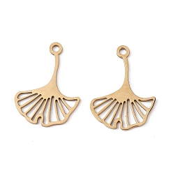Real 18K Gold Plated 304 Stainless Steel Pendants, Ginkgo Leaf Charm, Real 18K Gold Plated, 25x18x1mm, Hole: 1.8mm