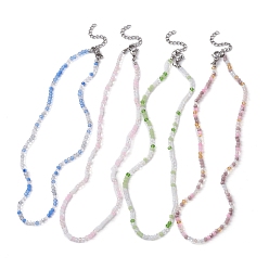 Mixed Color Glass Round Beaded Necklace for Women, Mixed Color, 13-3/4~14-1/8 inch(35~36cm)