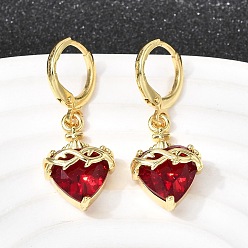 Золотой Серьги-кольца из латуни и стекла в форме сердца, долговечный, без кадмия и без свинца, золотые, 32x12 мм