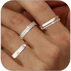 Серебро 3 шт. 3 стили цинковый сплав микропаве прозрачные кубические циркониевые кольца для пальцев, штабелируемые кольца для женщин, серебряные, размер США 7 (17.3 мм)