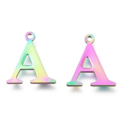 Letter A Ионное покрытие (ip) 304 брелоки из нержавеющей стали, лазерная резка, алфавит, Радуга цветов, letter.a, 12.5x10.5x0.8 мм, отверстие : 1 мм