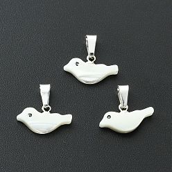 Белый Натуральная ракушка трохида / подвески из ракушки трохуса, амулеты птиц, с 304 защелкой из нержавеющей стали на поручнях, серебряный цвет гальваническим, белые, 8.5x15.5x3 мм, отверстие : 6.5x3 мм