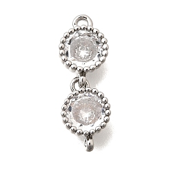 Прозрачный Шармы-соединители из латуни с паве из кубического циркония, двойные плоские круглые звенья, платина, прозрачные, 16x6x3 мм, отверстие : 0.9 мм