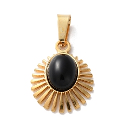 Black Onyx Подвески из натурального черного оникса (окрашенные и нагретые), 304 подвески-солнце из нержавеющей стали, ионное покрытие (ip), золотые, 16.5x13x4 мм, отверстие : 6x3 мм