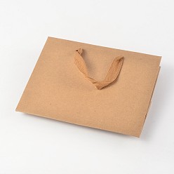 BurlyWood Rectangle Kraft Paper Bags, Gift Bags, Shopping Bags, Brown Paper Bag, with Nylon Cord Handles, BurlyWood, 40x28x12cm