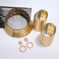 Золотистый Африканский винтажный пластиковый и смоляной длинный воротник, широкий кожаный браслет и серьги-гвоздики, золотые, 170 мм