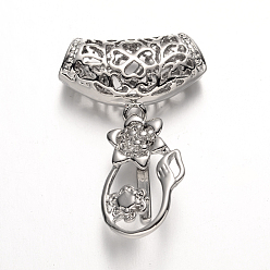 Platinum Flower Brass Pendant Pinch Bails, Scarf Bail Beads, Platinum, 39mm, Pin: 1mm, Pendant: 26.5x16.5mm, Hole: 6mm