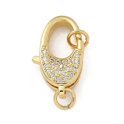 Oval Латунные микро проложить кубического циркония когтя омара застежками, реальный 18 k позолоченный, овальные, 20x11.5x5.5 мм, отверстие : 3.5 мм