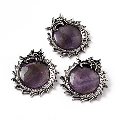 Аметист Подвески из натурального аметиста , прелести дракона, с фурнитурой из сплава античного серебра, без кадмия и без свинца, 43x41x6 мм, отверстие : 7x8.5 мм