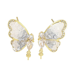 Настоящее золото 18K Латунь с эмалью с фианитами, серьга-пусета с кристаллами и булавками из стерлингового серебра 925, без кадмия, без никеля и без свинца, бабочка, реальный 18 k позолоченный, 28x14.5 мм
