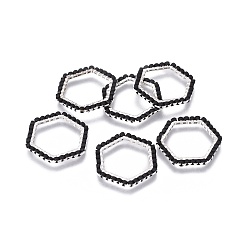 Black MIYUKI & TOHO Handmade Japanese Seed Beads, with 304 Stainless Steel Link Rings, Loom Pattern, Hexagon, Silver, Black, 19~20x21x1.8~2mm