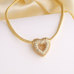 Corazón Collares pendientes de circonita cúbica transparente micro pavé de latón, dorado, corazón, 16.54 pulgada (42 cm), colgante: 18 mm