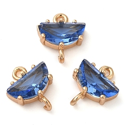 Васильковый Стойка покрытие латунь и стекло полукруглый соединитель charmsps, реальный 14 k позолоченный, без свинца и без кадмия, долговечный, васильковый, 12x10x4 мм, отверстие : 1.2~1.5 мм