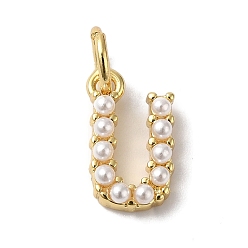 Letter U Стойка из латуни с подвесками из АБС-пластика с имитацией жемчуга, долговечный, без свинца и без кадмия, реальный 18 k позолоченный, Буква U, 10.5x6.5x3 мм, отверстие : 3 мм