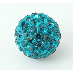 Blue Zircon Polymer Clay Rhinestone Beads, Pave Disco Ball Beads, Grade A, Blue Zircon, PP11(1.7~1.8mm), 8mm, Hole: 1.5mm