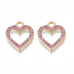 Розовый Талисман из сплава, со стразами, без кадмия и без свинца, сердце, светло-розовый, 17x15x2 мм, отверстие : 2.5 мм