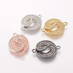 Mixed Color Brass Micro Pave Cubic Zirconia Links, Flat Round, Mixed Color, 21x15.5x3mm, Hole: 1mm