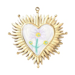 Blue 304 Stainless Steel Enamel Pendants, Heart Charms, Ion Plating(IP), Golden, Blue, 48.5x44.5x2mm, Hole: 2mm