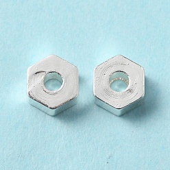 Silbern Silberfarbig Gestellmessingperlen, cadmiumfrei und bleifrei, langlebig überzogen, Hexagon, Silbern Silberfarbig, 4x4.5x2 mm, Bohrung: 1 mm