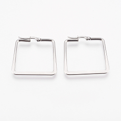 Нержавеющая Сталь Цвет Устойчивые к потускнению 201 серьги-кольца из нержавеющей стали, с 304 штифта из нержавеющей стали, гипоаллергенные серьги, квадратный, цвет нержавеющей стали, 35x32x2 мм, 12 датчик, штифты : 0.7x1 мм