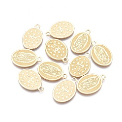 Золотой Ионное покрытие (ip) 304 брелоки из нержавеющей стали, лазерная резка, овальные с рисунками " virgin mary", золотые, 16x10.5x0.7 мм, отверстие : 1.5 мм