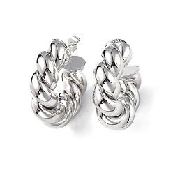 Платина Круглые серьги-гвоздики из латуни, полукруглые серьги для женщин, платина, 35.5x36x11 мм, штифты : 0.8 мм