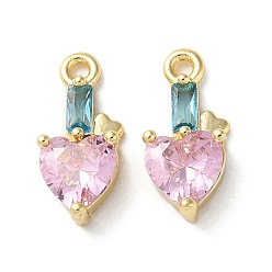 Настоящее золото 18K Латунные микро проложить кубического циркония прелести, без кадмия, без никеля и без свинца, сердце прелести, реальный 18 k позолоченный, 14x6x4 мм, отверстие : 1.3 мм