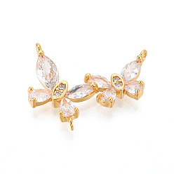 Настоящее золото 18K Латунные микро проложить компоненты кубического циркония люстра ссылки, бабочка, без никеля , долговечный, реальный 18 k позолоченный, 18~18.5x22~22.5x3.5~4 мм, отверстие : 1.2 мм