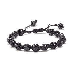 Jet Sparkling Ball Rhinestone Braided Bead Bracelet for Women, Jet, Inner Diameter: 2~3 1/8 inch(5.2~8cm)
