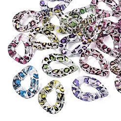 Mixed Color UV Plating Printed Transparent Acrylic Beads, Large Hole Beads, Iridescent, Twist with Leopard Print, Mixed Color, 29.5x20.5x6mm, Hole: 8x16mm