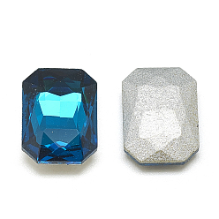 Capri Blue Pointed Back Glass Rhinestone Cabochons, Faceted, Rectangle Octagon, Capri Blue, 8x6x3mm