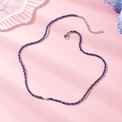 Ляпис-Лазурь 2мм ограненные круглые бусы из натурального лазурита, с бусинами из натурального культивированного пресноводного жемчуга и 304 застежками-карабинами из нержавеющей стали., цвет нержавеющей стали, 15.51~15.67 дюйм (39.4~39.8 см)