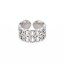 Stainless Steel Color Non-Tarnish 304 Stainless Steel Curb Chain Open Cuff Ring for Women, Stainless Steel Color, US Size 7 1/4(17.5mm)