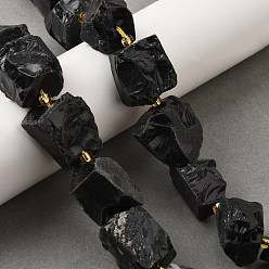 Обсидиан Нити бусин из натурального черного обсидиана, самородки, с бисером, 14~28x15~25x10~27 мм, отверстие : 1.2~1.4 мм, около 9~10 шт / нитка, 7.76''~8.07'' (19.7~20.5 см)