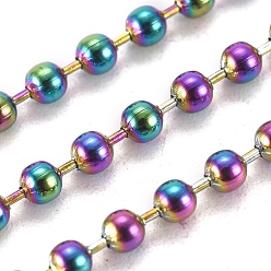 Rainbow Color Ионное покрытие (ip) 304 шариковые цепи из нержавеющей стали, с катушкой, круглые, Радуга цветов, 2.5 мм, около 65.61 футов (20 м) / рулон