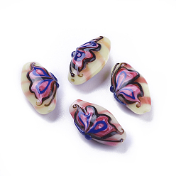 Средно-синий Бусины лэмпворк , овальные, светло-синий, 26~30x14~17x7.5~12 мм, отверстие : 1.6 мм