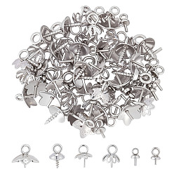 Нержавеющая Сталь Цвет 72 шт. 304 нержавеющая сталь чашки штифты дужки подвески, за половину пробурено бисера, цветок, цвет нержавеющей стали, 6~10x3~7 мм, отверстие : 1.5~2 мм, штифты : 0.6~1.4 мм