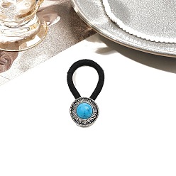 Плоский Круглый Резинки для волос из сплава, с нейлоновым шнуром, с имитацией бирюзы, плоско-круглые, 25 мм