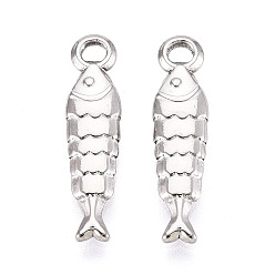 Нержавеющая Сталь Цвет 304 из нержавеющей стали рыба кулоны, цвет нержавеющей стали, 24x6x3 мм, отверстие : 2 мм