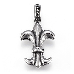 Antique Silver 304 Stainless Steel Pendants, Fleur De Lis, Antique Silver, 42x22x9mm, Hole: 6x8.5mm