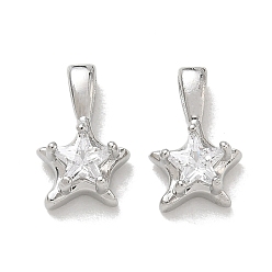 Platinum Brass Micro Pave Clear Cubic Zirconia with Glass Charms, Star Charms, Rack Plating, Long-Lasting Plated, Cadmium Free & Lead Free, Platinum, 14x8.5x5mm, Hole: 1.5x3.5mm