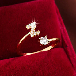 Letter Z Латунные микро проложить манжеты кольца кубического циркония, Письмо Z, 12x8 мм