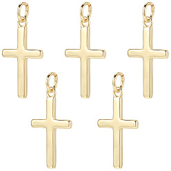 Настоящее золото 18K 12 латунные подвески шт., с целью перехода в кольце, без кадмия и без свинца, крест прелести, реальный 18 k позолоченный, 19x11.5x1.5 мм, Кольцо: 5x0.8 mm, отверстие : 3.4 мм