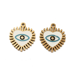 (404) Непрозрачное AB Кислое яблоко Ионное покрытие (ip) 316 хирургические подвески из нержавеющей стали, без никеля , с эмалью, сердце с очарованием глаз, реальный 18 k позолоченный, цветочный белый, 16x14x1.5 мм, отверстие : 1.2 мм