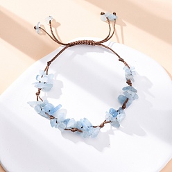 Аквамарин Регулируемые браслеты из плетеных бусин из натурального аквамарина для женщин, внутренний диаметр: 1-5/8~3 дюйм (4.15~7.6 см)