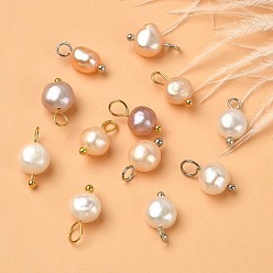 Платиновый & Золотой 12 шт. 2 цвета натуральные культивированные пресноводные груши двухсторонние полированные подвески, с медными петлями, цвет морской раковины, платиной и золотом, 10~12x5.5~8x4~6 мм, отверстие : 2.3~2.7 мм, 6 шт / цвет