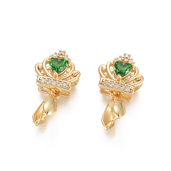 Золотой Латунь микро проложить кубический цирконий, долговечный, корона, золотые, Корона: 9.5x10.5x7 мм, отверстие: 2x4.5 мм, щепотка поручителей: 7x3 мм, штифты : 2 мм