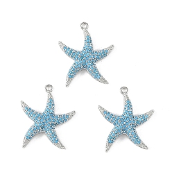 Platinum SHEGRACE Brass Synthetic Turquoise Pendants, Starfish Charms, Cadmium Free & Lead Free & Nickel Free, Long-Lasting Plated, Platinum, 25x22x4mm, Hole: 1.5mm