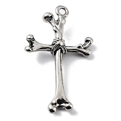 Античное Серебро Тибетский сплав стиля большие кулоны, крест прелести, античное серебро, 58.5x34x10 мм, отверстие : 3 мм